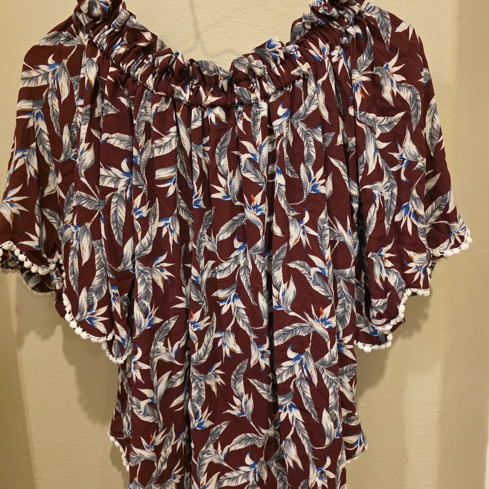 Umgee Maroon Floral Off-Shoulder Blouse